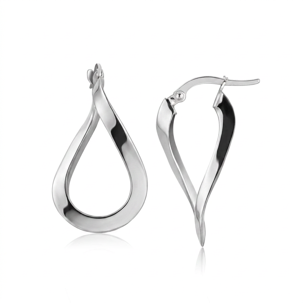 14k White Gold Twisted Freeform Hoop Earrings DestGlow