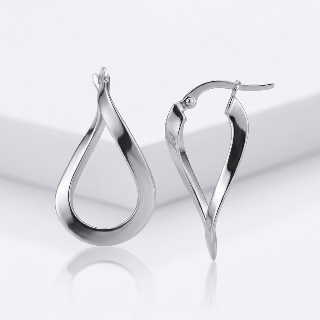 14k White Gold Twisted Freeform Hoop Earrings DestGlow