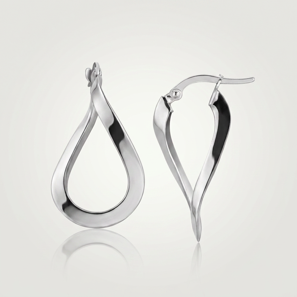 14k White Gold Twisted Freeform Hoop Earrings