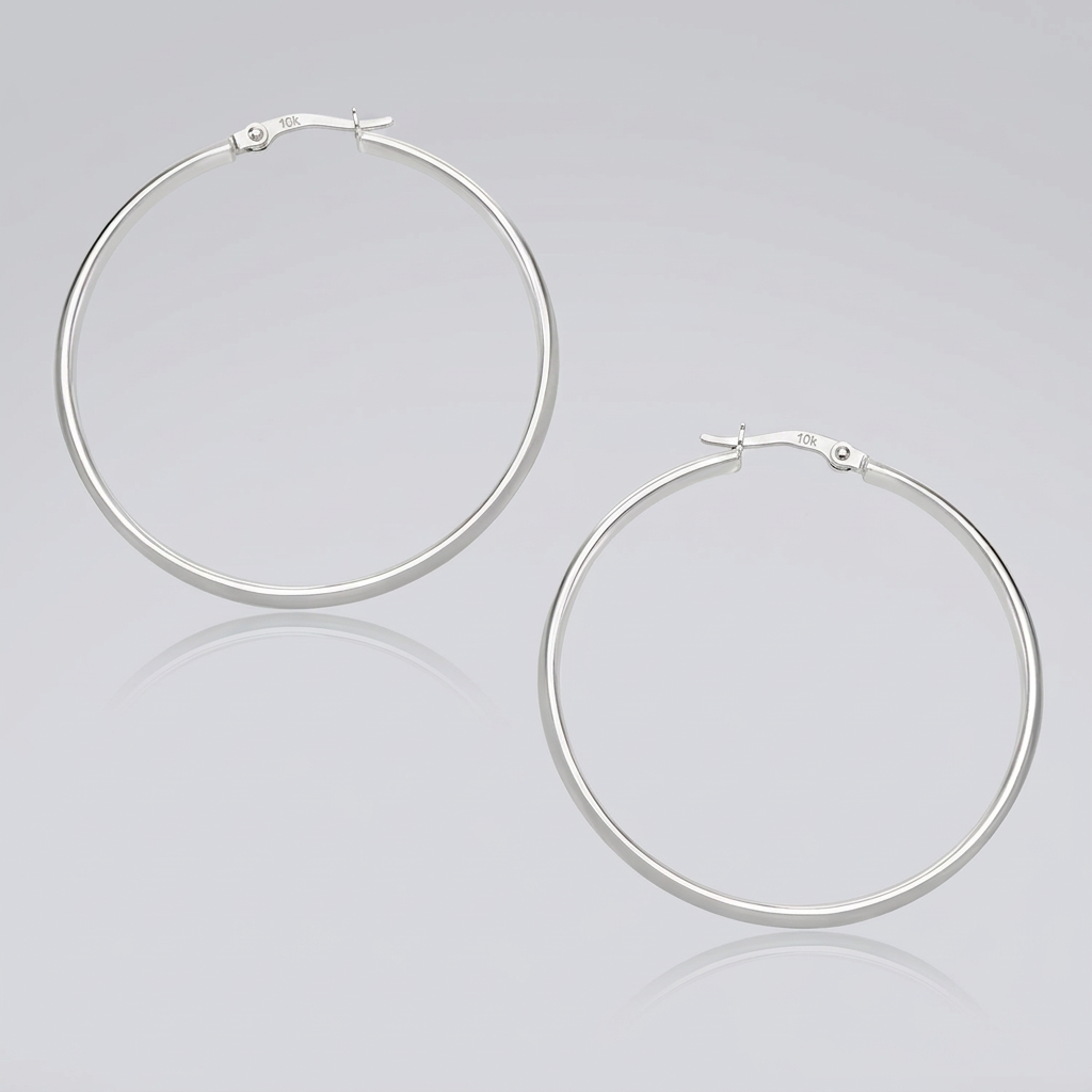 10k White Gold Polished Hoop Earrings (30mm)