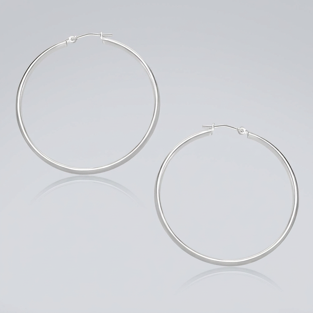 10k White Gold Polished Hoop Earrings (30mm) DestGlow