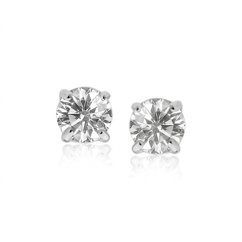 14k White Gold 8.0mm Round CZ Stud Earrings DestGlow