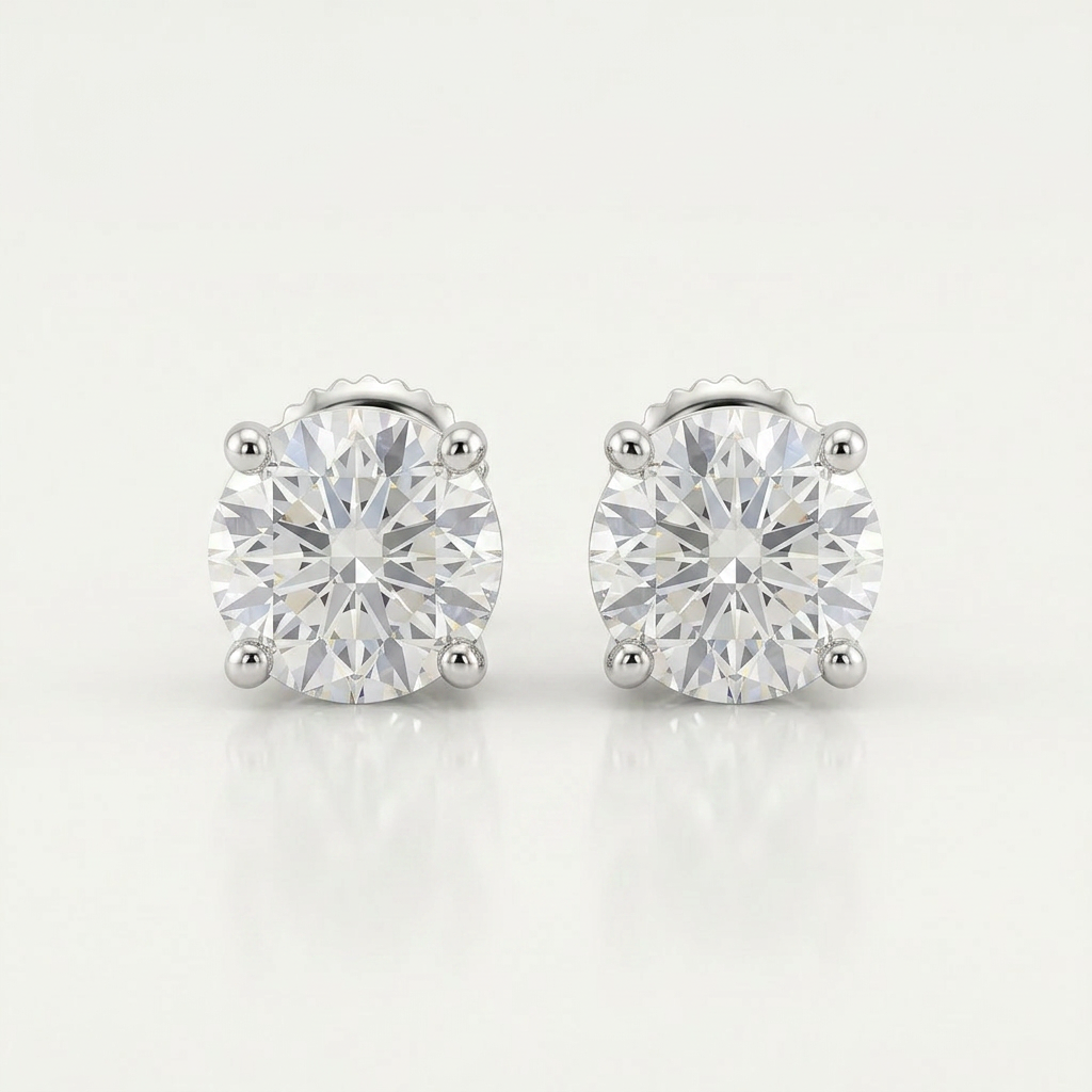 14k White Gold 8.0mm Round CZ Stud Earrings DestGlow