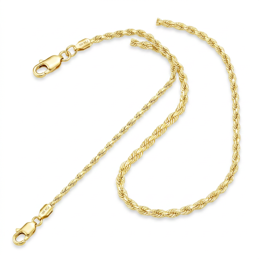 2.5mm 10k Yellow Gold Solid Diamond Cut Rope Bracelet