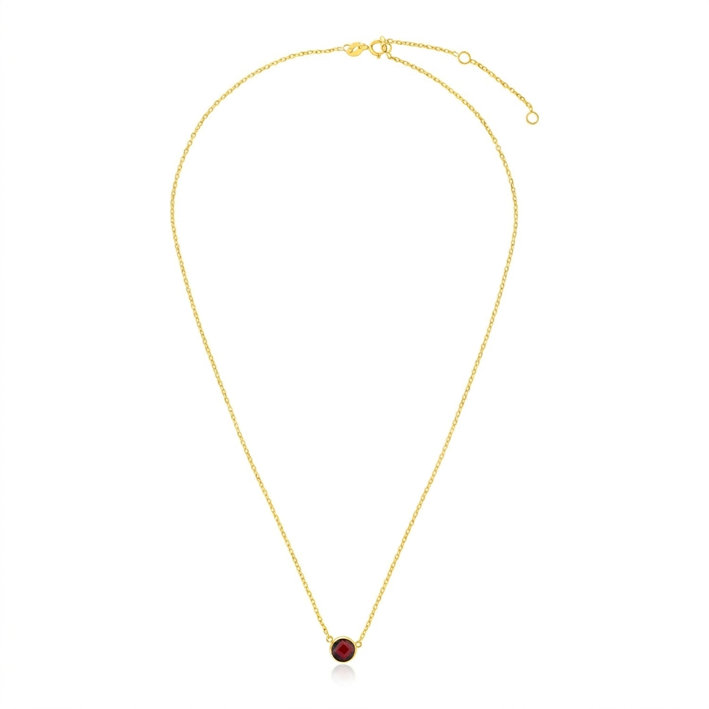 14k Yellow Gold 17 inch Necklace with Round Garnet DestGlow