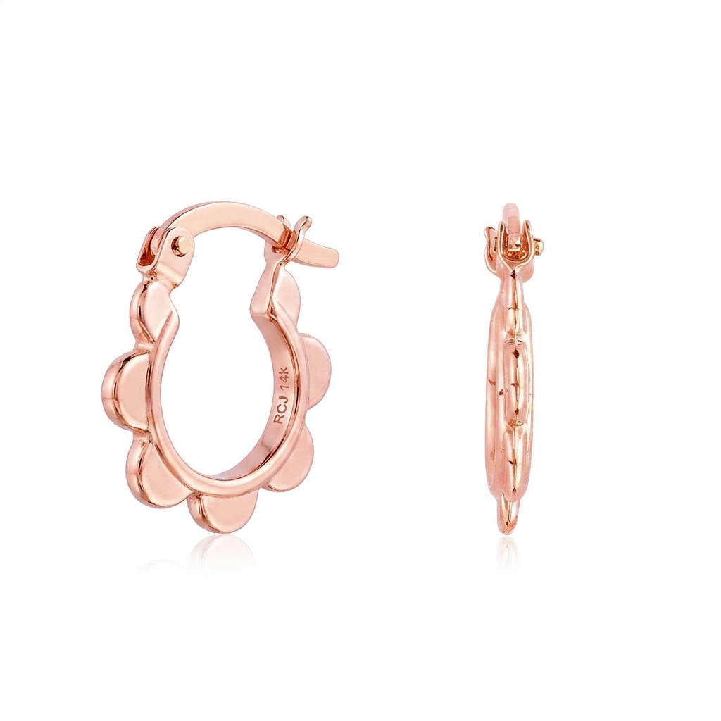 14k Rose Gold Scalloped Hoop Earrings DestGlow