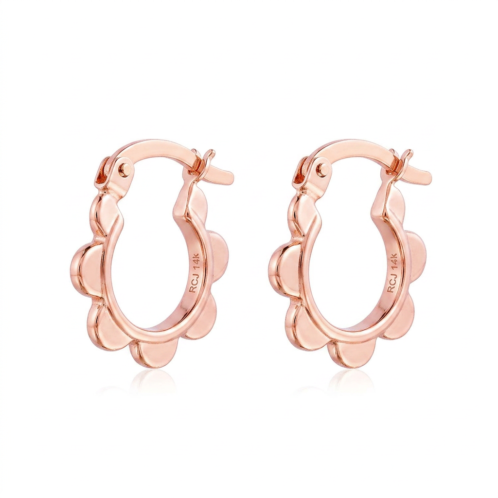 14k Rose Gold Scalloped Hoop Earrings