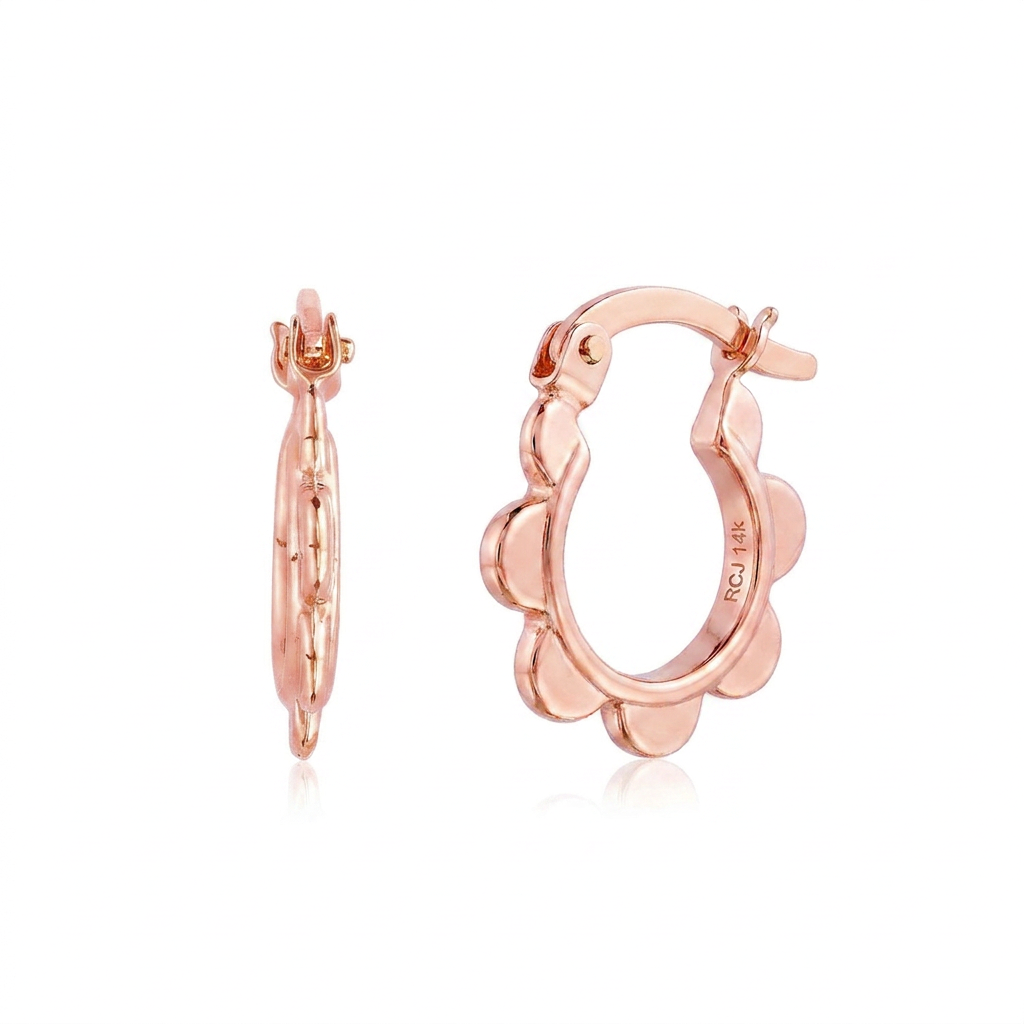 14k Rose Gold Scalloped Hoop Earrings