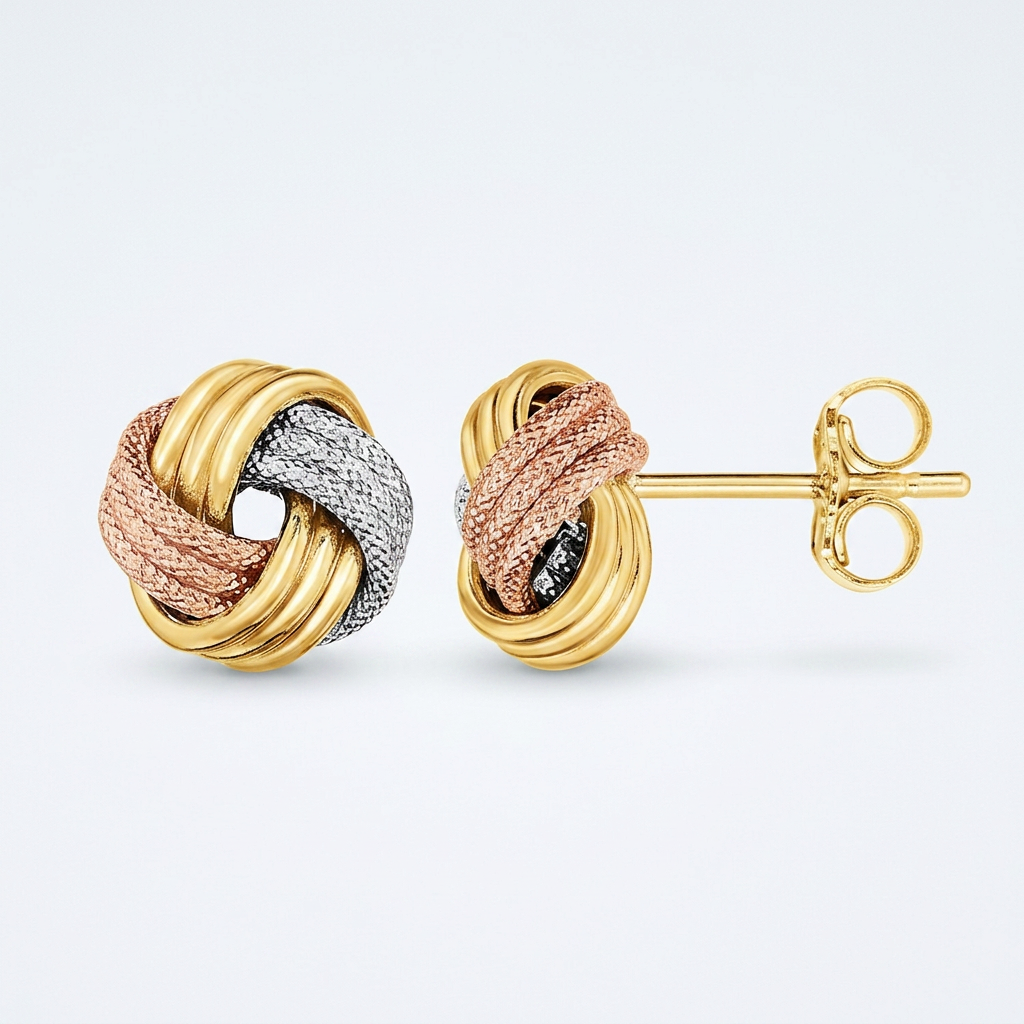 Love Knot Post Earrings in 14k Tri Color Gold