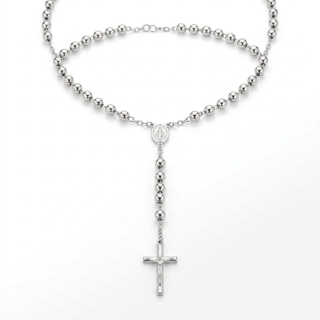 Rosary Chain and Large Bead Necklace in Sterling Silver DestGlow