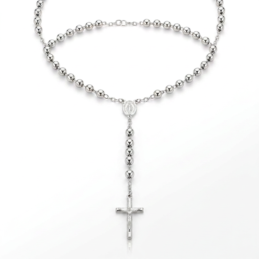 Rosary Chain and Large Bead Necklace in Sterling Silver DestGlow
