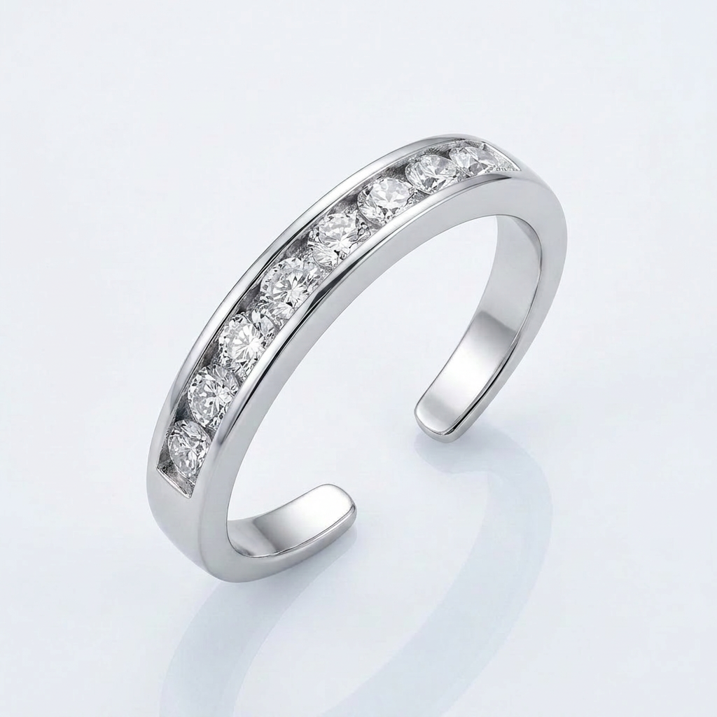 Sterling Silver Rhodium Finished Toe Ring with White Tone Cubic Zirconia Accents