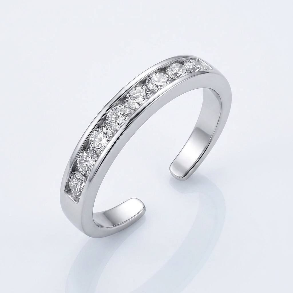 Sterling Silver Rhodium Finished Toe Ring with White Tone Cubic Zirconia Accents