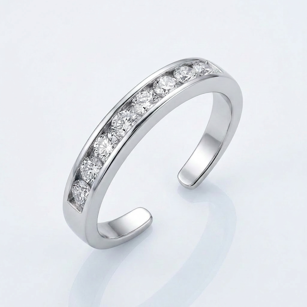 Sterling Silver Rhodium Finished Toe Ring with White Tone Cubic Zirconia Accents DestGlow