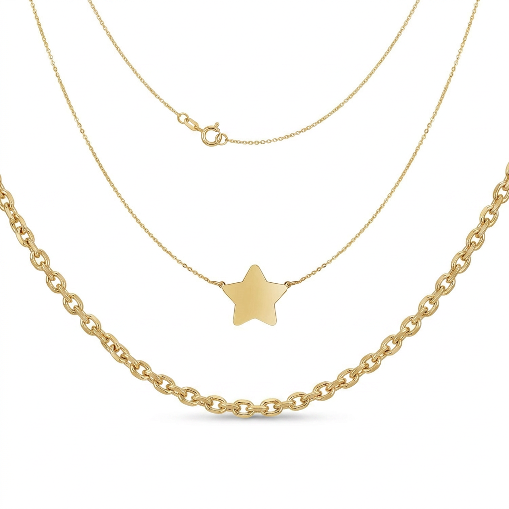 14k Yellow Gold Necklace with Five Pointed Star