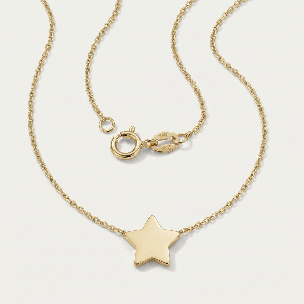 14k Yellow Gold Necklace with Five Pointed Star