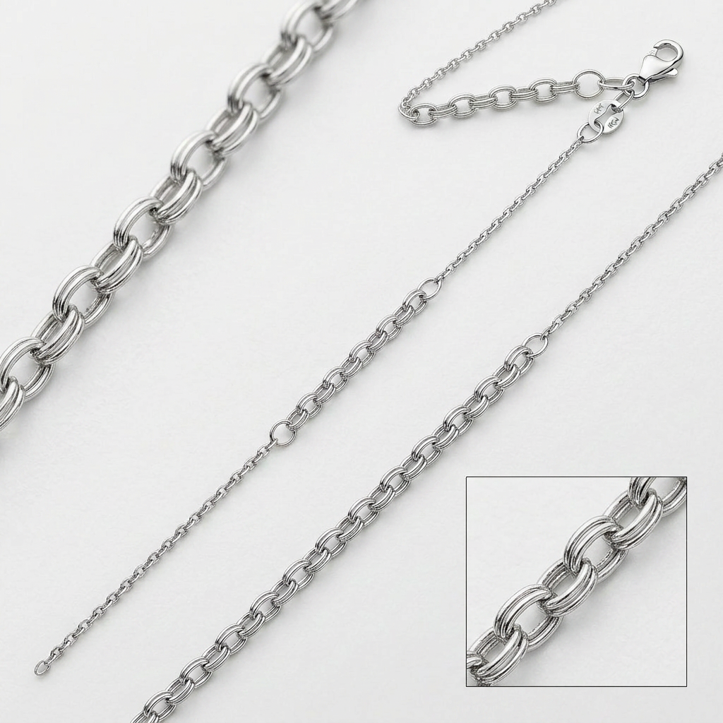 Double Extendable Cable Chain in 14k White Gold (1.0mm) DestGlow