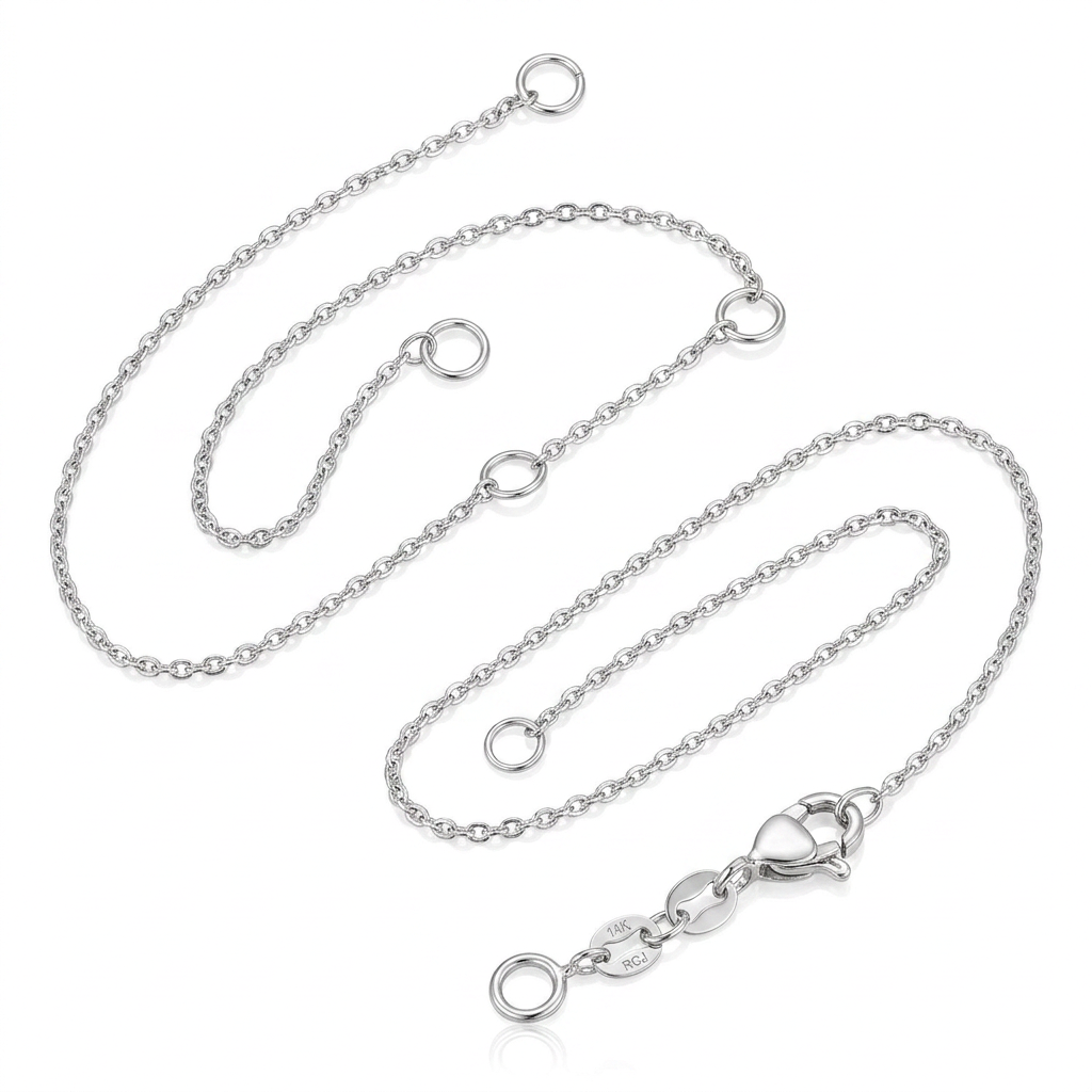 14k White Gold Adjustable Cable Chain 1.1mm