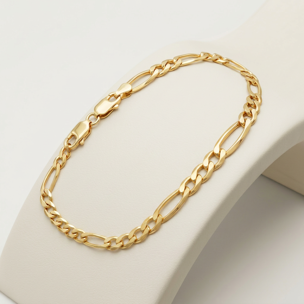 2.6mm 10k Yellow Gold Link Figaro Bracelet DestGlow