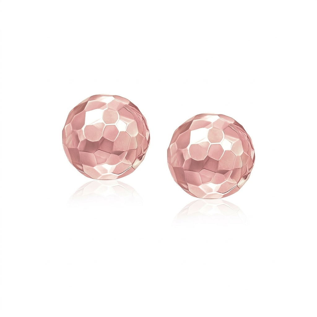 14k Rose Gold Round Faceted Style Stud Earrings DestGlow