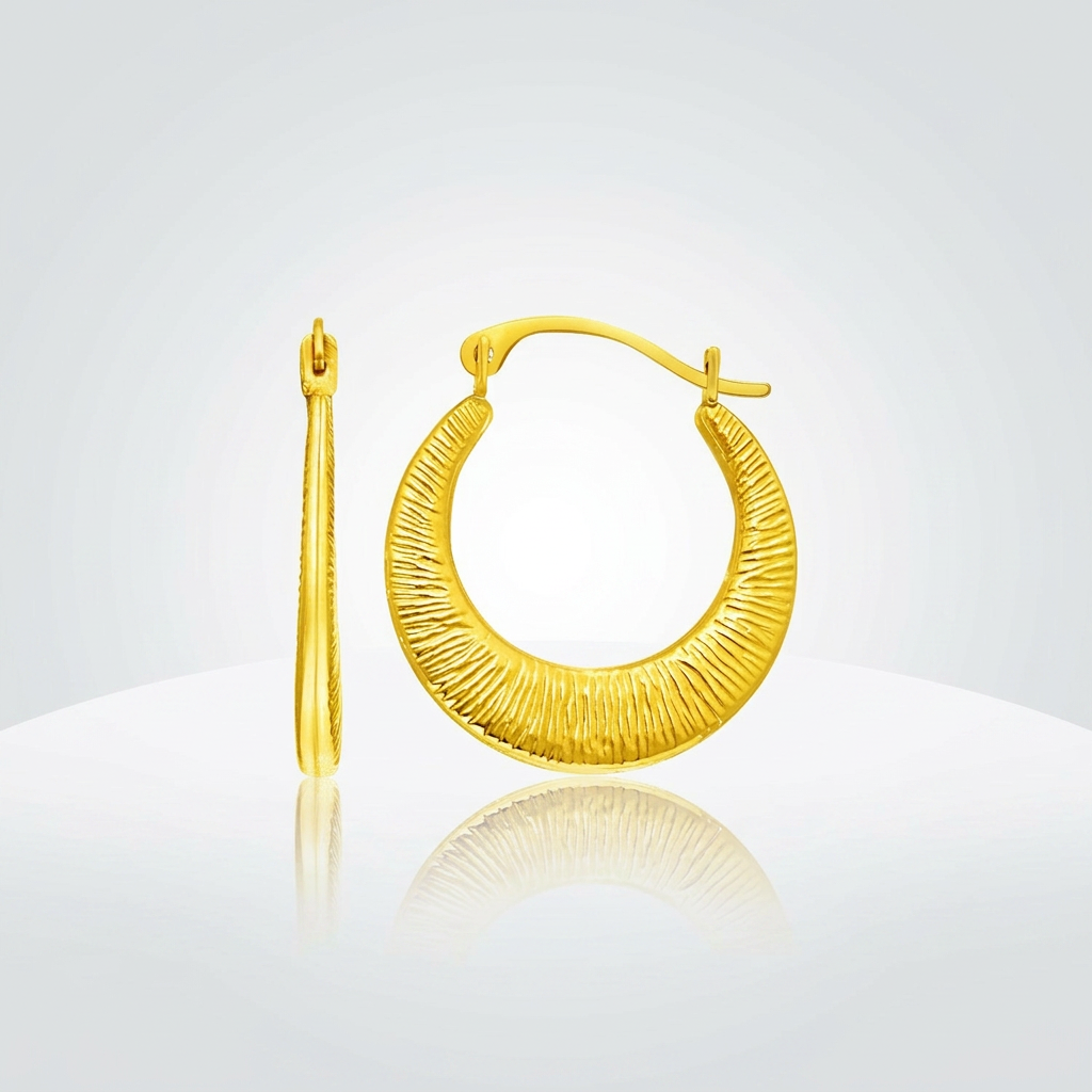 14k Yellow Gold Graduated Round Textured Hoop Earrings
