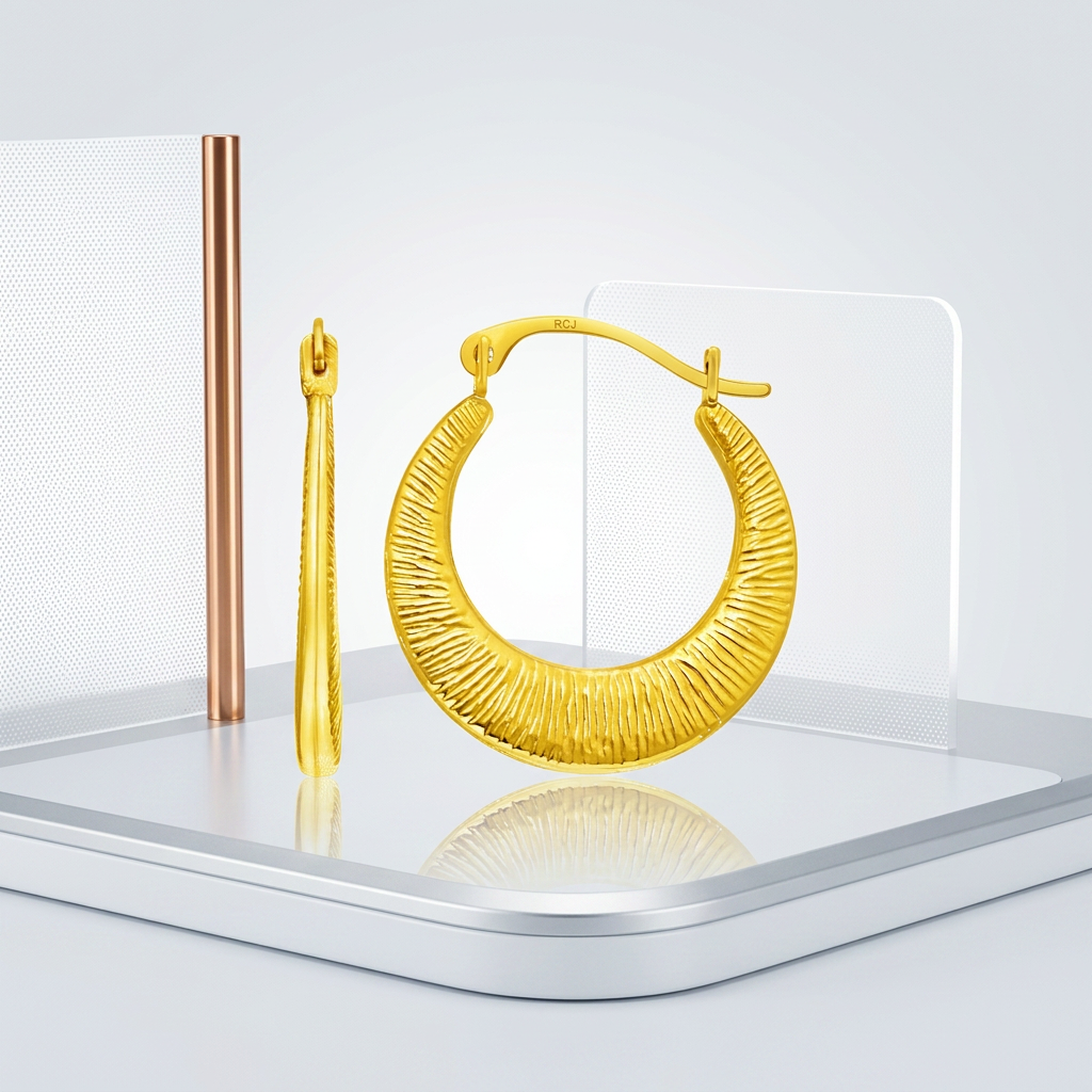 14k Yellow Gold Graduated Round Textured Hoop Earrings
