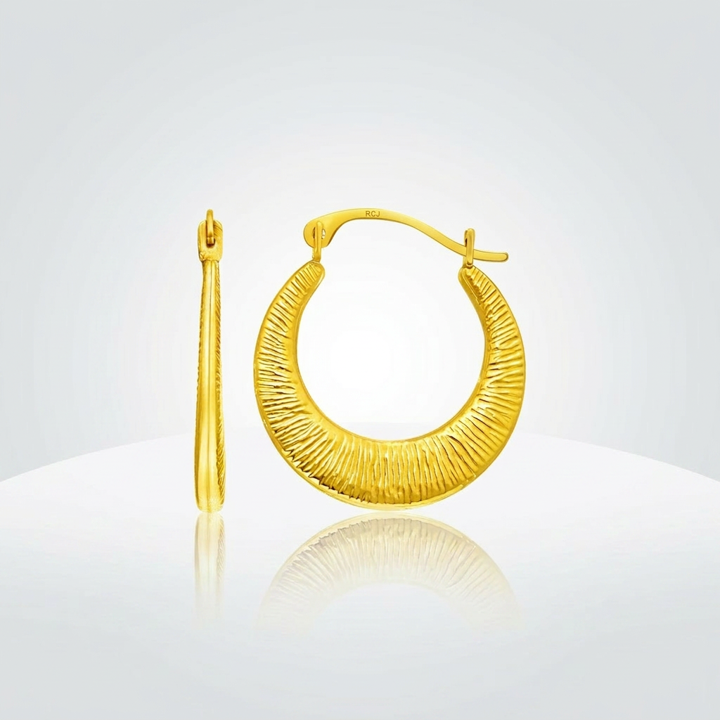 14k Yellow Gold Graduated Round Textured Hoop Earrings