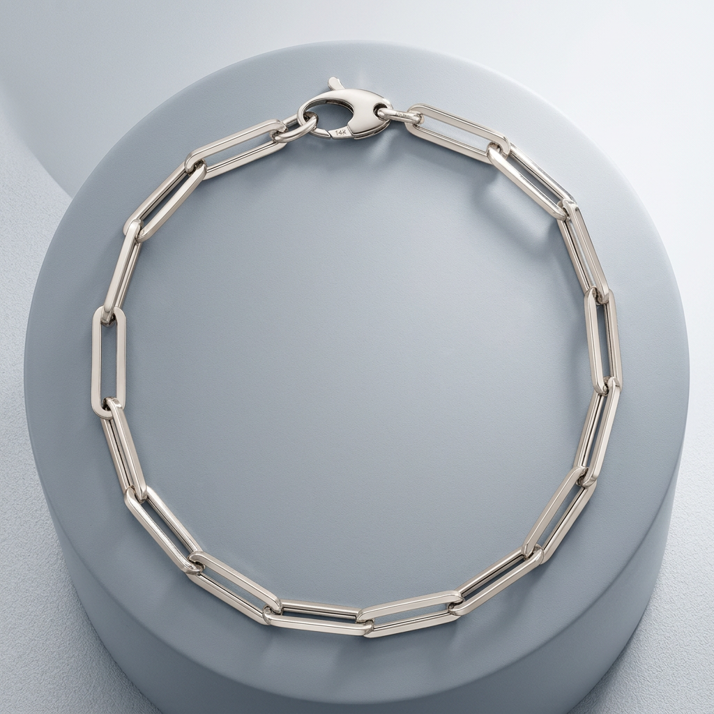 14K White Gold Bold Paperclip Chain Bracelet
