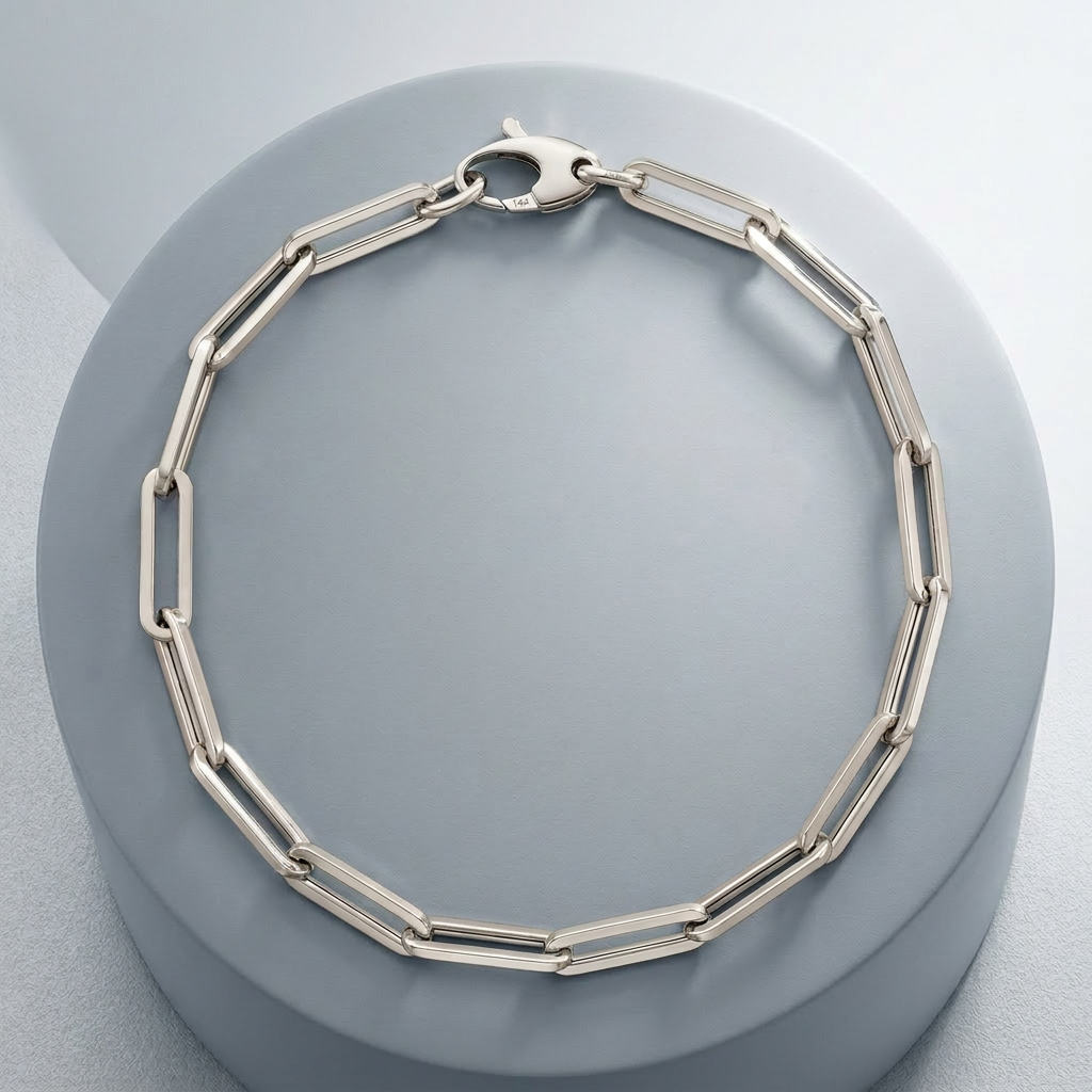 14K White Gold Bold Paperclip Chain Bracelet