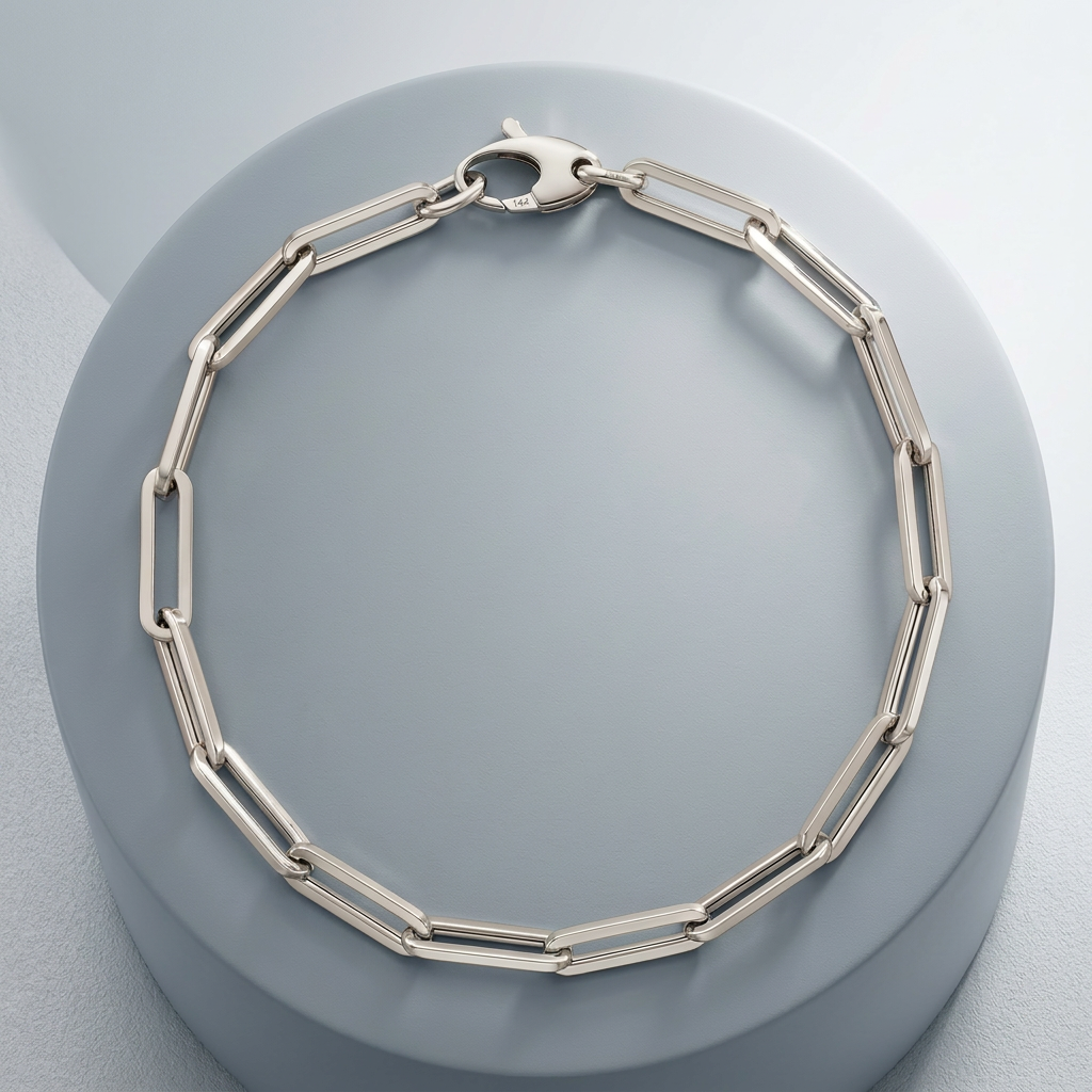 14K White Gold Bold Paperclip Chain Bracelet DestGlow