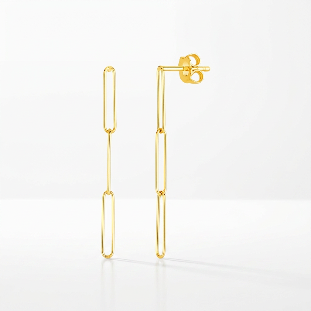 14k Yellow Gold Paperclip Chain Dangle Earrings