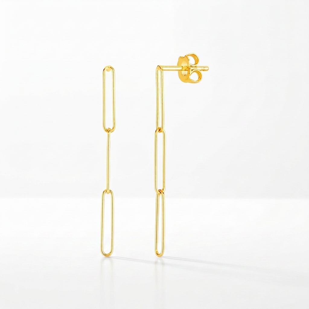 14k Yellow Gold Paperclip Chain Dangle Earrings