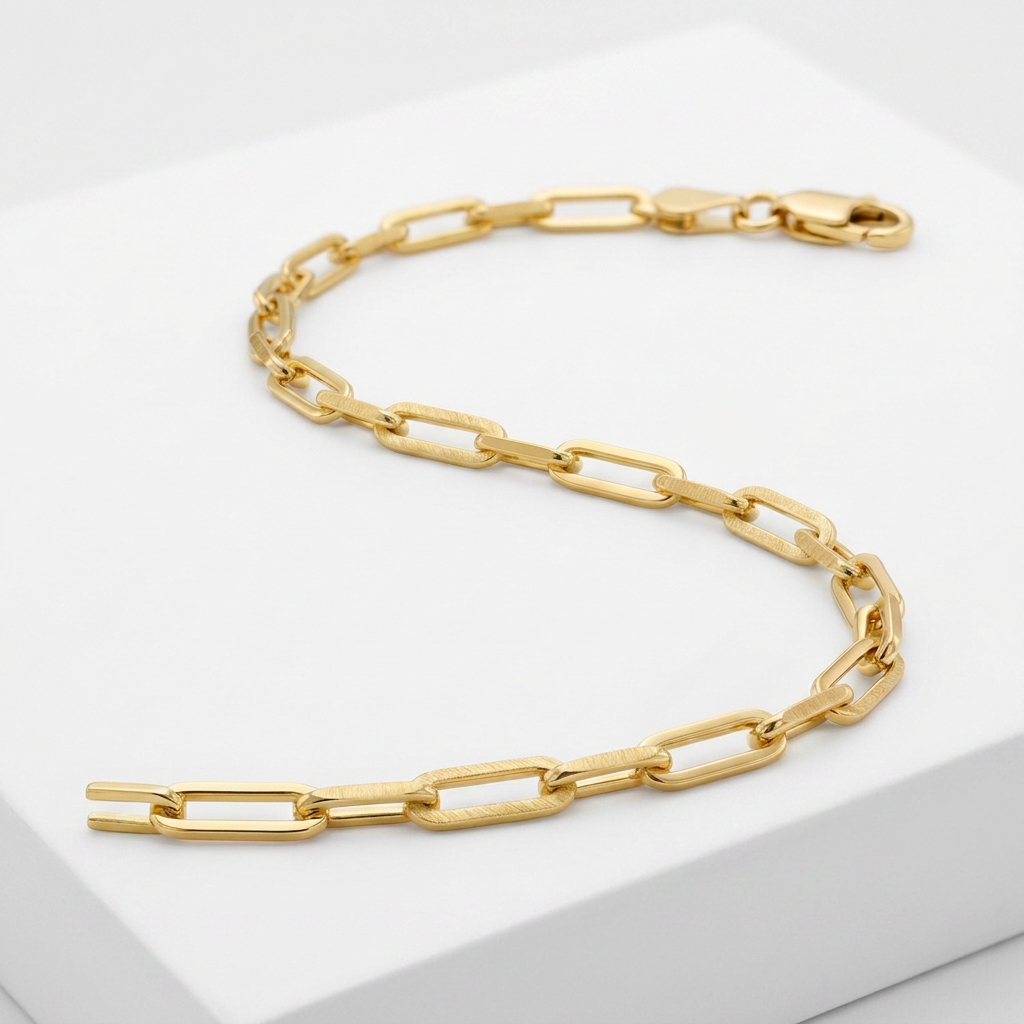 14k Yellow Gold Alternating Paperclip Bracelet (2.8mm) DestGlow