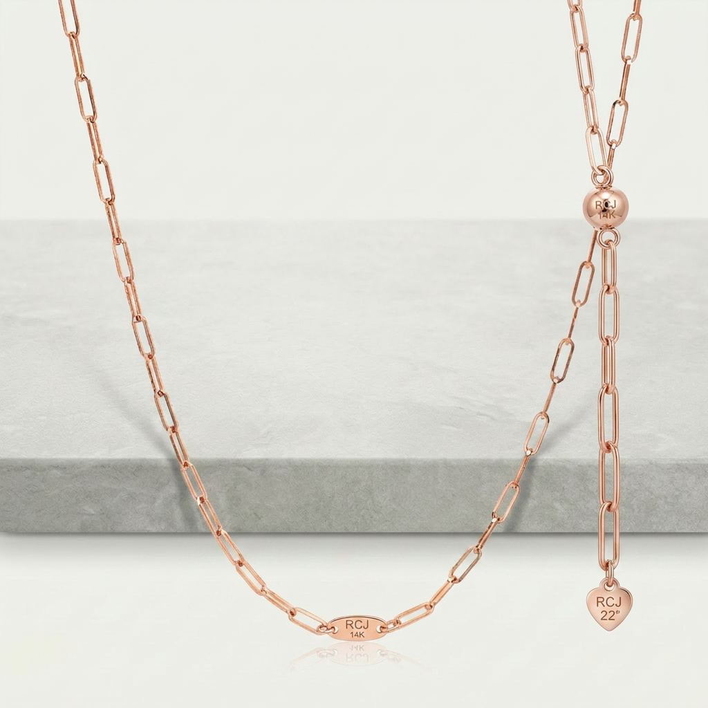 14k Rose Gold Adjustable Paperclip Chain 1.5mm