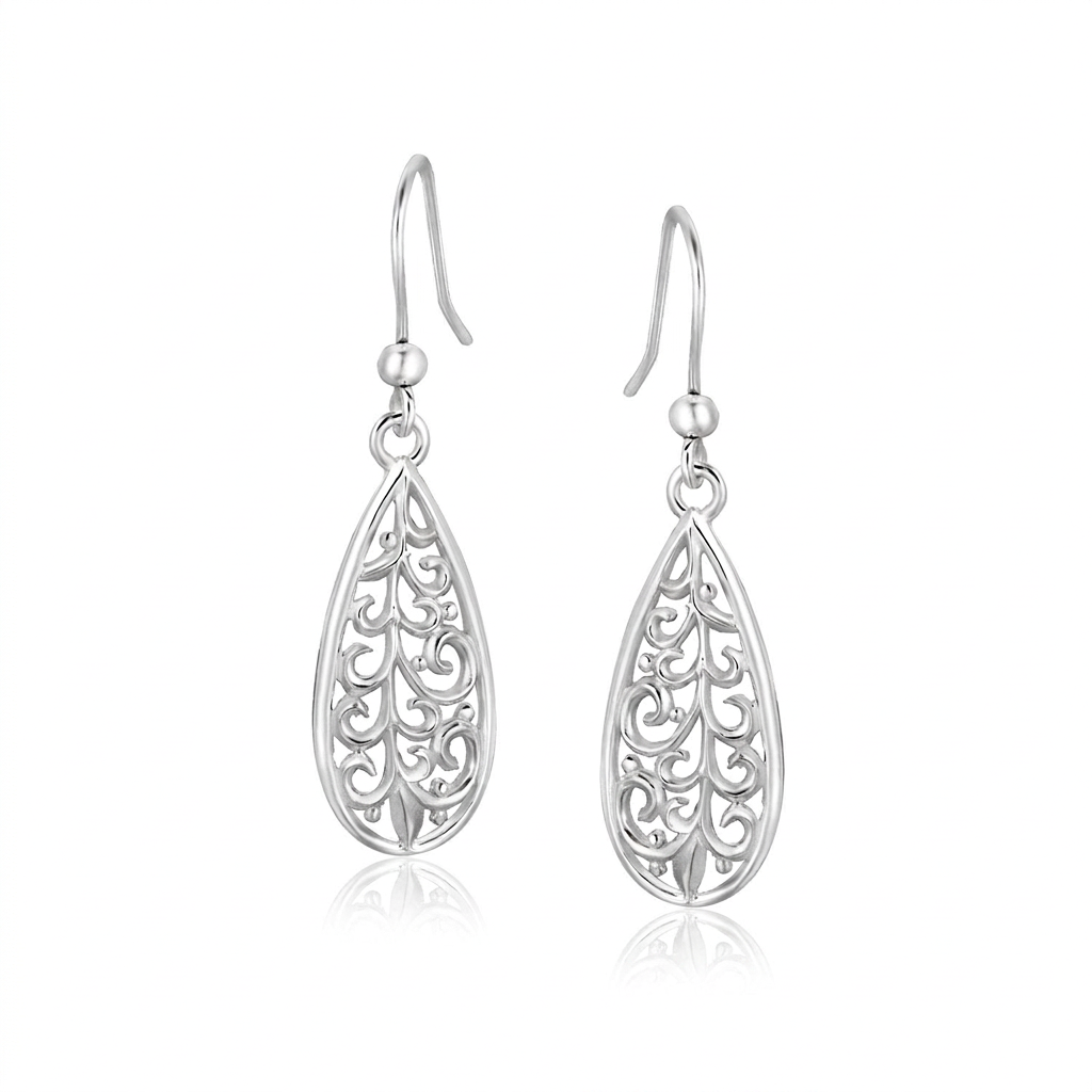 Sterling Silver Teardrop Filigree Style Drop Earrings DestGlow