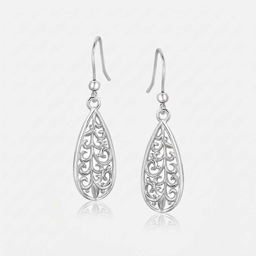 Sterling Silver Teardrop Filigree Style Drop Earrings DestGlow