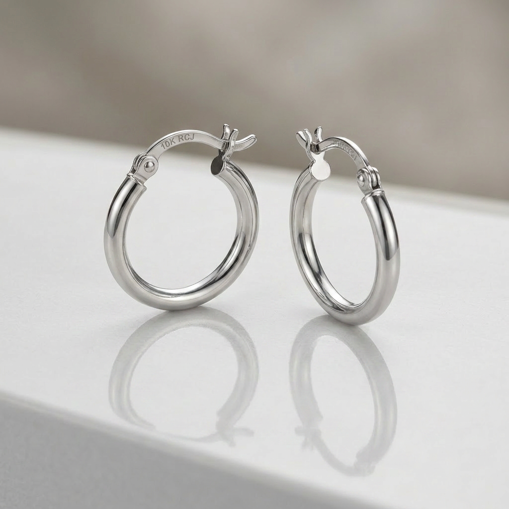 10k White Gold Polished Hoop Earrings (15 mm)