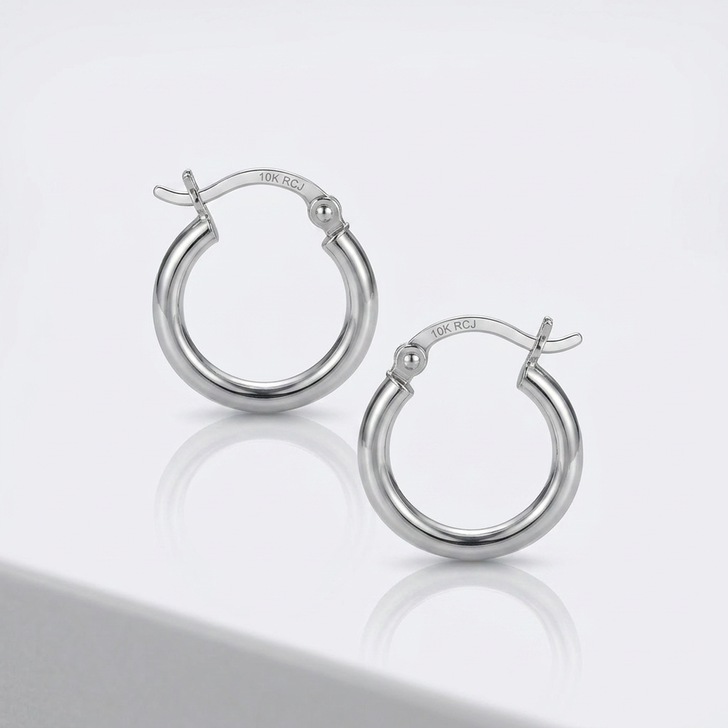10k White Gold Polished Hoop Earrings (15 mm)