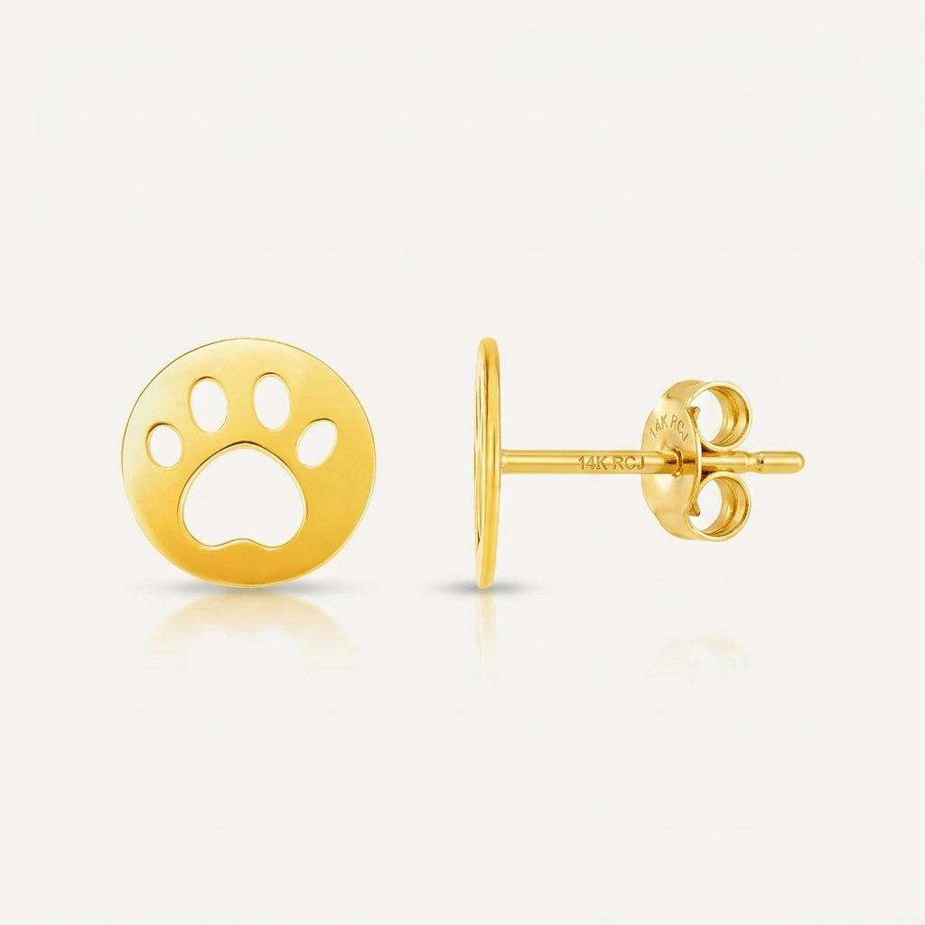 14k Yellow Gold Post Earrings with Paw Prints