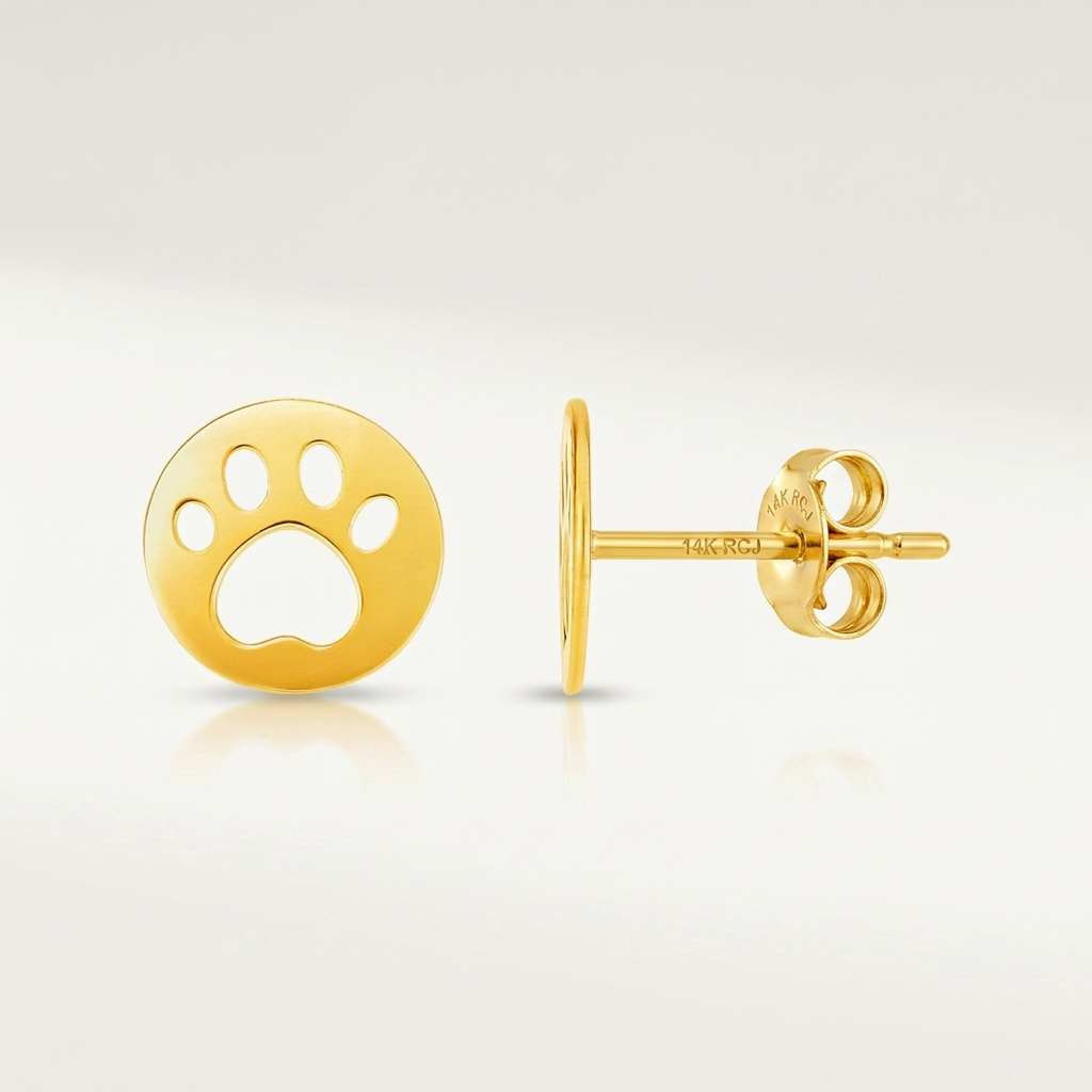 14k Yellow Gold Post Earrings with Paw Prints DestGlow