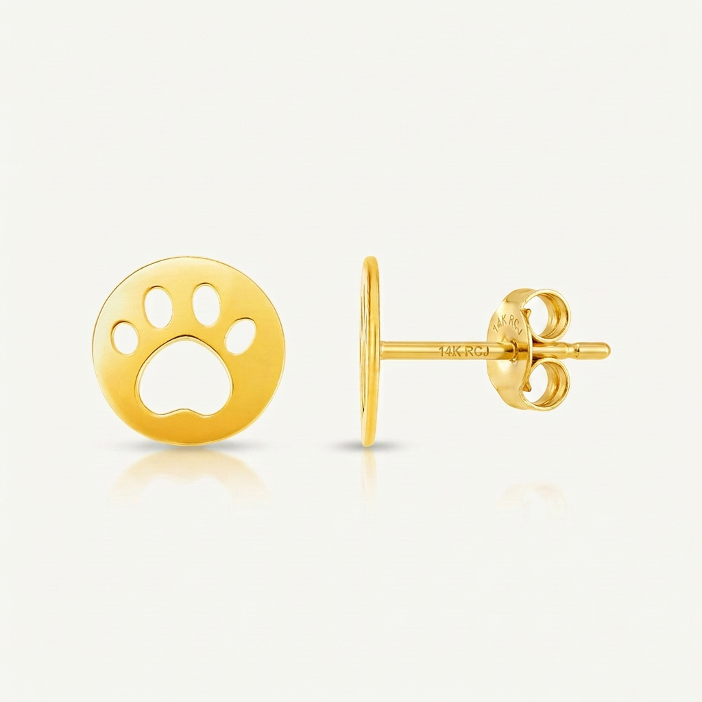 14k Yellow Gold Post Earrings with Paw Prints DestGlow
