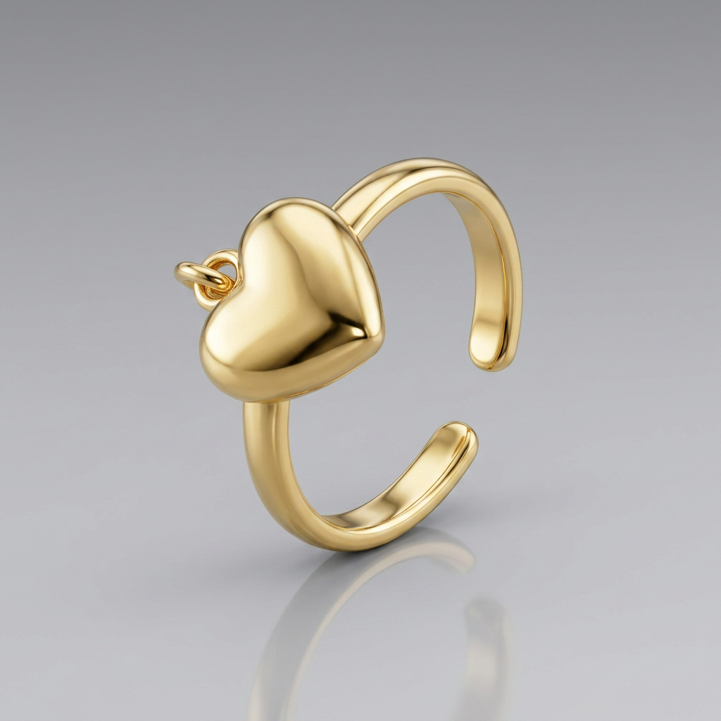 14k Yellow Gold Cuff Puffed Heart Toe Ring DestGlow