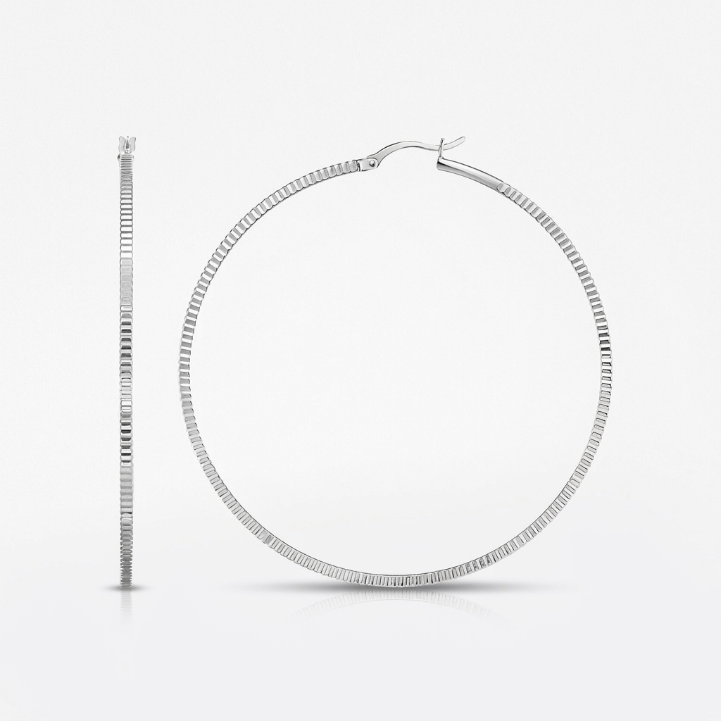 Ridge Textured Hoop Earrings in Sterling Silver