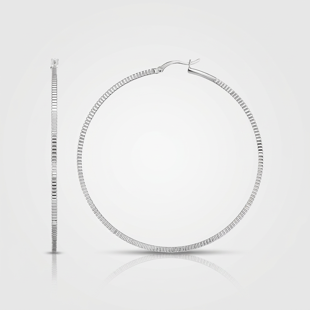 Ridge Textured Hoop Earrings in Sterling Silver