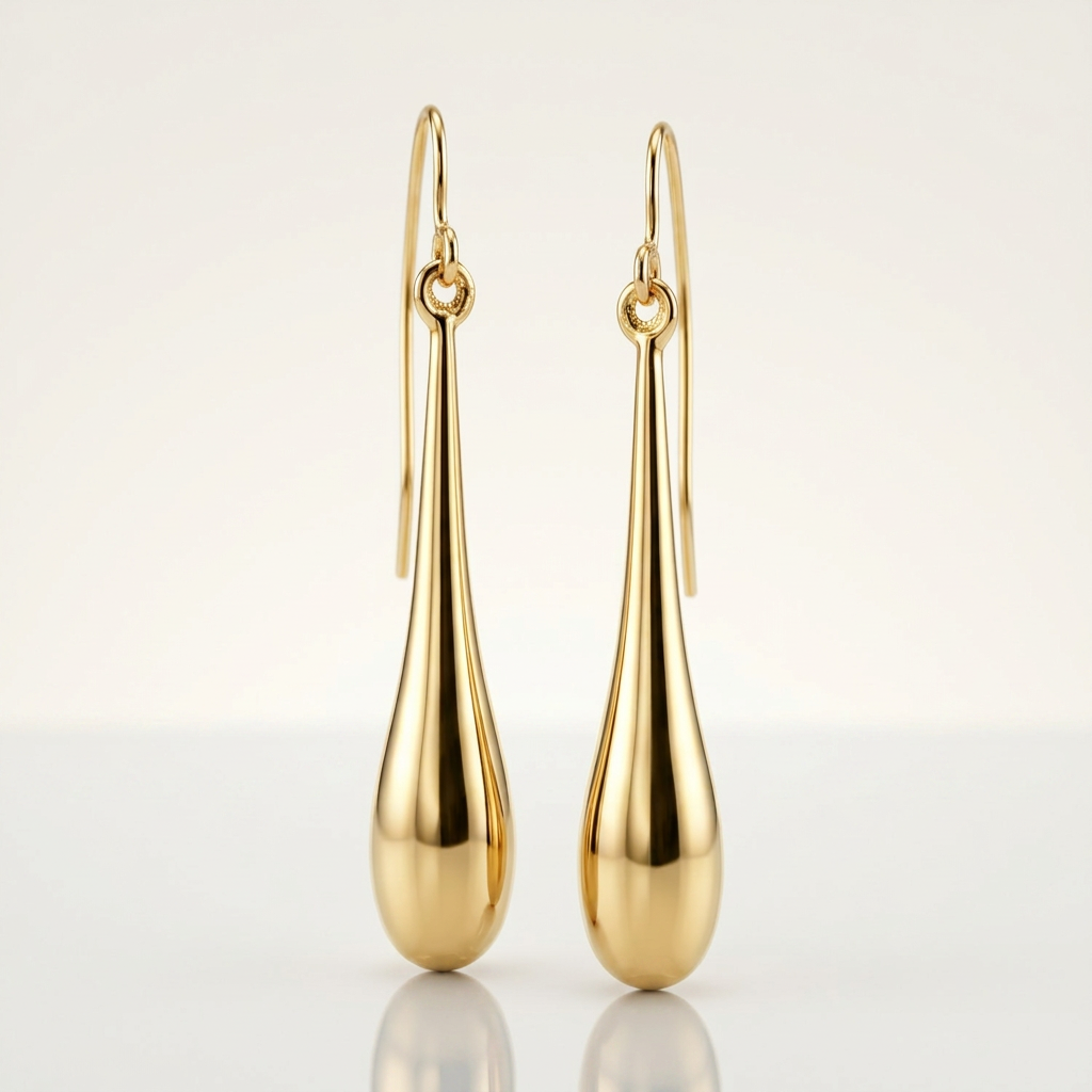 14k Yellow Gold Long Polished Teardrop Dangling Earrings DestGlow