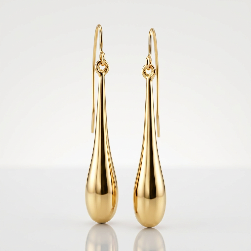 14k Yellow Gold Long Polished Teardrop Dangling Earrings