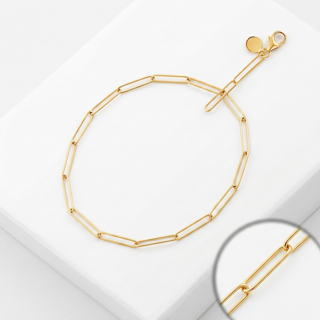 14k Yellow Gold Wire Paperclip Bracelet (2.7mm) DestGlow