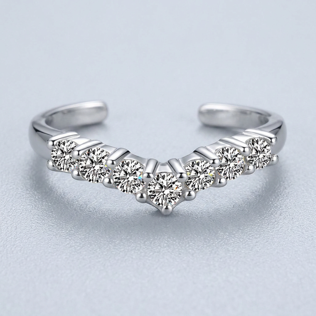 Sterling Silver Rhodium Finished V Shape Toe Ring with Cubic Zirconia Accents DestGlow