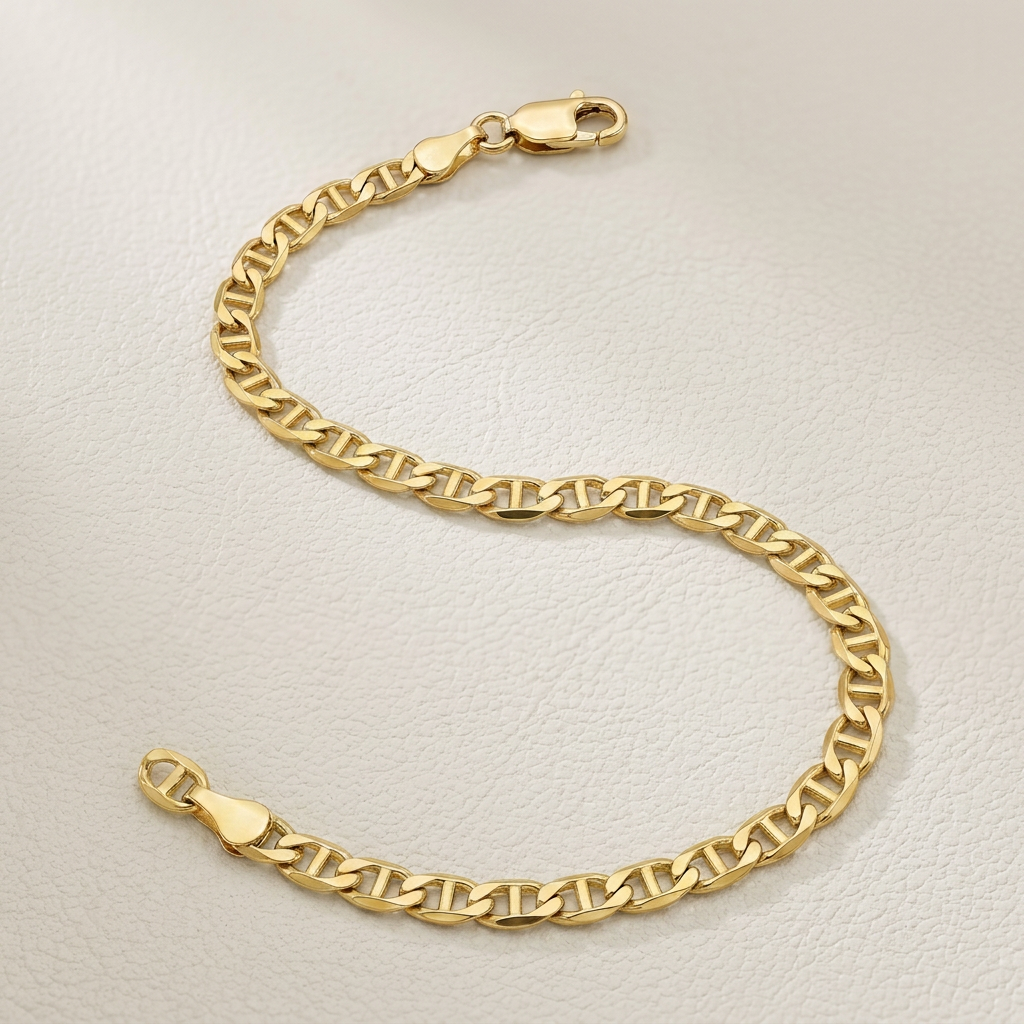 3.2mm 10k Yellow Gold Mariner Link Anklet