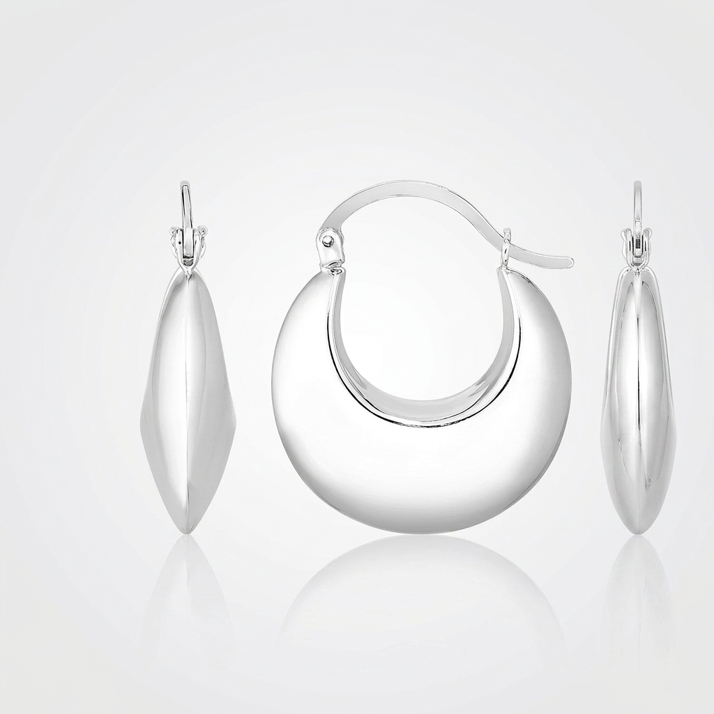 Sterling Silver Polished Puffed Hoop Earrings DestGlow